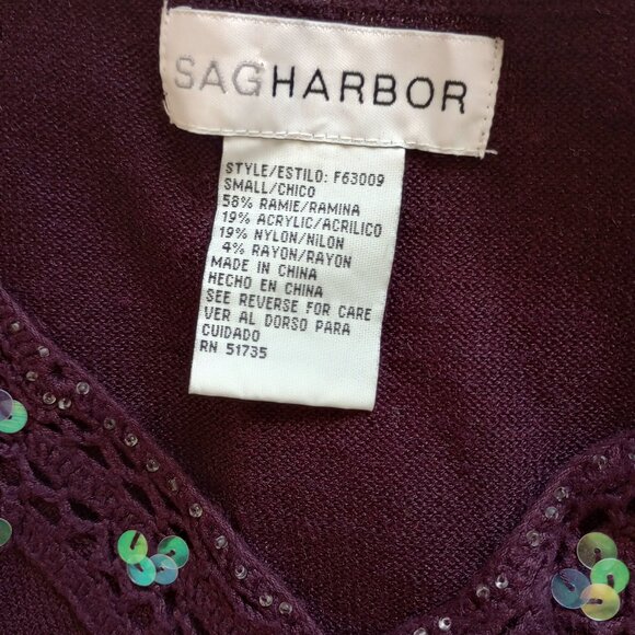 Vintage Deep Purple Whimsygtoh Y2K Sequin Trim Knit Super Soft Top Sag Harbor - Picture 2 of 6